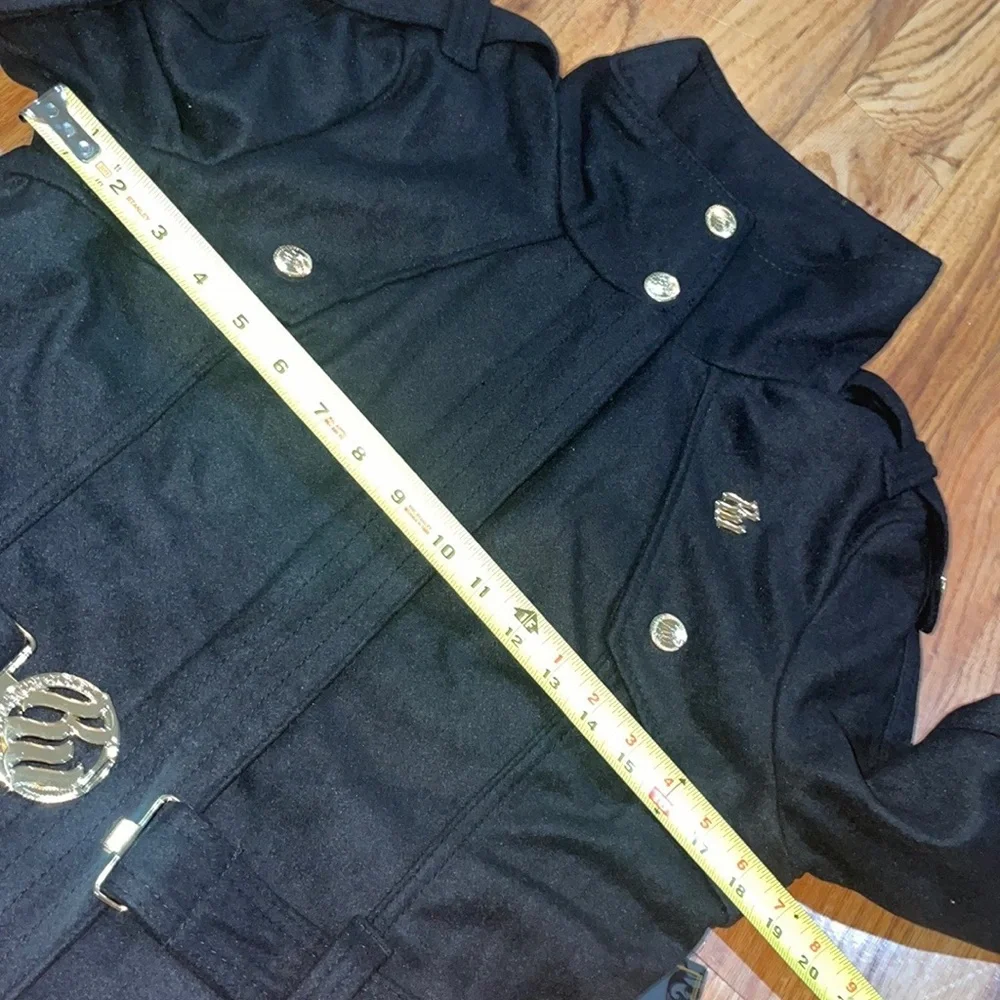 NEW ROCAWEAR black Y2K Zipper Snap  Belted Logo WOOL Winter  COAT Large L